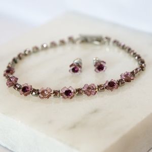 Rhinestone Flower Bracelet + Earrings